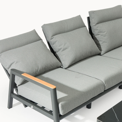 Isaac Aluminium Wood 3 Seater Sofa Lounging Set in Graphite Grey