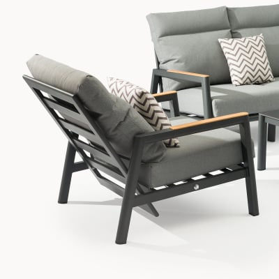 Isaac Aluminium Wood 3 Seater Sofa Lounging Set in Graphite Grey