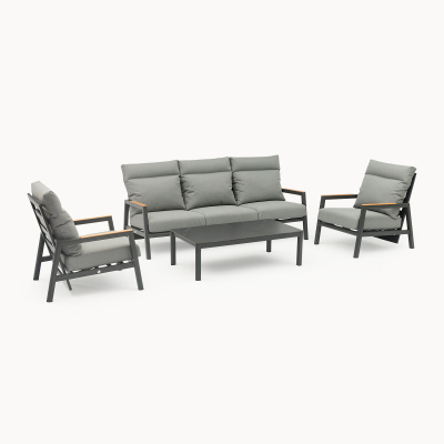 Isaac Aluminium Wood 3 Seater Sofa Lounging Set in Graphite Grey