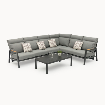 Isaac Aluminium Wood Large Corner Sofa Lounging Set in Graphite Grey