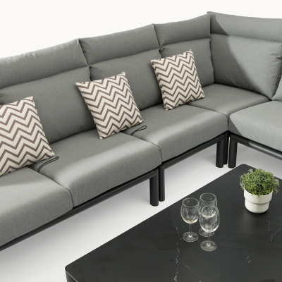 Isaac Aluminium Wood Large Corner Sofa Lounging Set in Graphite Grey