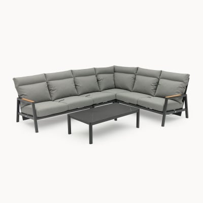 Isaac Aluminium Wood Large Corner Sofa Lounging Set in Graphite Grey