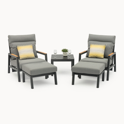 Isaac Aluminium Wood 5 Piece Lounging Set in Graphite Grey