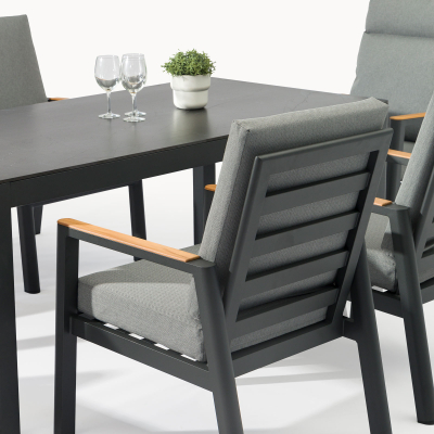 Isaac 6 Seat Aluminium Wood Dining Set - Rectangular Table in Graphite Grey