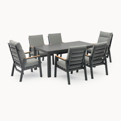 Isaac 6 Seat Aluminium Wood Dining Set - Rectangular Table in Graphite Grey