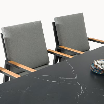 Isaac 8 Seat Aluminium Wood Dining Set - Rectangular Table in Graphite Grey