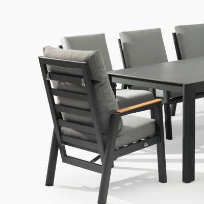 Isaac 8 Seat Aluminium Wood Dining Set - Rectangular Table in Graphite Grey