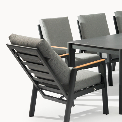 Isaac 8 Seat Aluminium Wood Dining Set - Rectangular Table in Graphite Grey