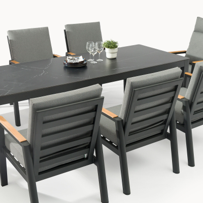 Isaac 8 Seat Aluminium Wood Dining Set - Rectangular Table in Graphite Grey