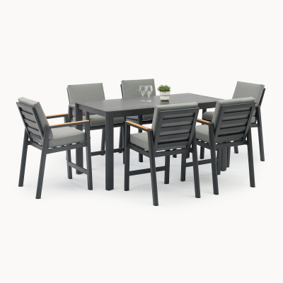 Isaac 6 Seat Aluminium Wood High Dining Set - Rectangular Table in Graphite Grey