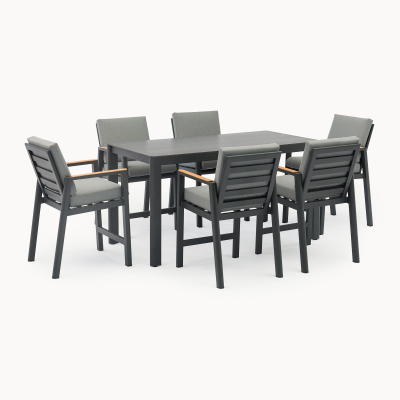 Isaac 6 Seat Aluminium Wood High Dining Set - Rectangular Table in Graphite Grey