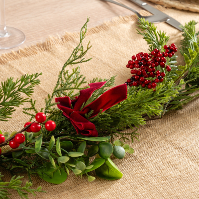 Artificial Berry Bow Christmas Garland