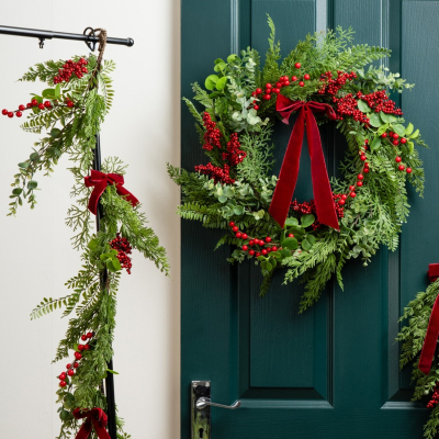 Artificial Berry Bow Christmas Wreath