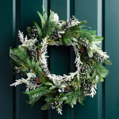 Artficial Snowy Blueberry Christmas Wreath