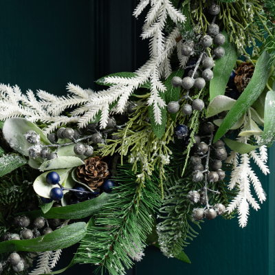 Artficial Snowy Blueberry Christmas Wreath