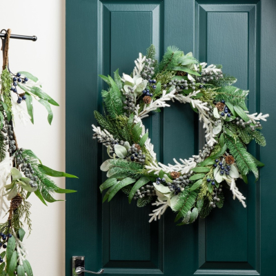 Artficial Snowy Blueberry Christmas Wreath