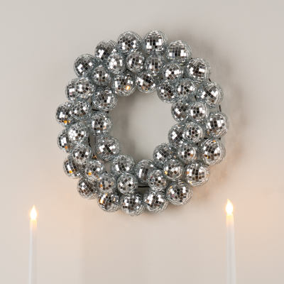 Silver Mirror Disco Ball Christmas Wreath