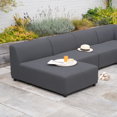 Casey All Weather Fabric Aluminium L-Shape Corner Sofa Lounging Set in Dark Grey