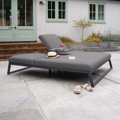 Dani All Weather Fabric Aluminium Double Sun Lounger in Dark Grey