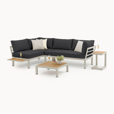 Freya Aluminium Wood Look Corner Sofa Lounging Set in Pebble