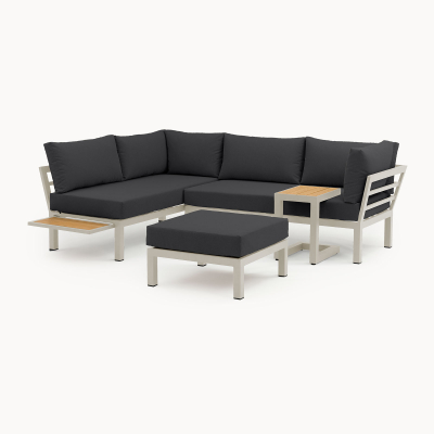 Freya Aluminium Wood Look Corner Sofa Lounging Set in Pebble