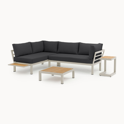 Freya Aluminium Wood Look Corner Sofa Lounging Set in Pebble