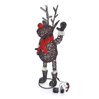 Rattan LED Waving Rudolph Reindeer Figure in Brown