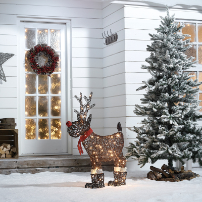 Rattan LED Standing Rudolph Reindeer Figure in Brown