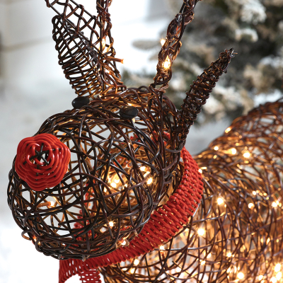 Rattan LED Standing Rudolph Reindeer Figure in Brown