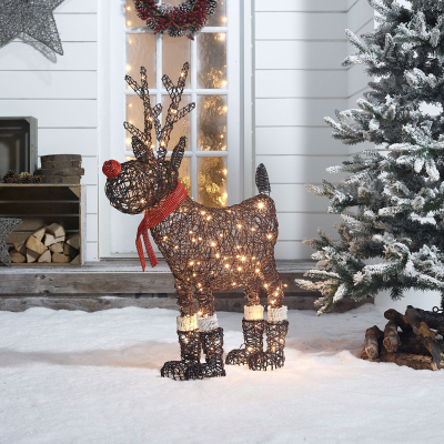 Rattan LED Standing Rudolph Reindeer Figure in Brown