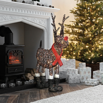 Rattan LED Standing Rudolph Reindeer Figure in Brown