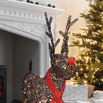 Rattan LED Standing Rudolph Reindeer Figure in Brown