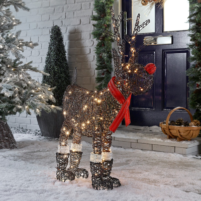 Rattan LED Standing Rudolph Reindeer Figure in Brown