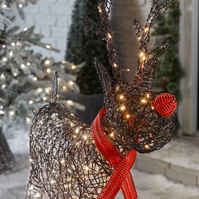 Rattan LED Standing Rudolph Reindeer Figure in Brown