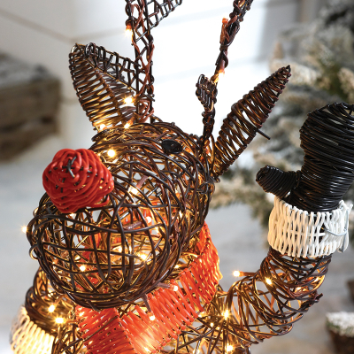 Rattan LED Waving Rudolph Reindeer Figure in Brown