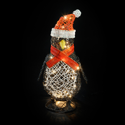 Rattan LED Rockie Penguin Figure in Black