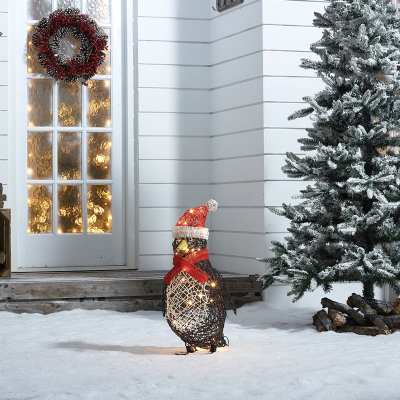 Rattan LED Rockie Penguin Figure in Black