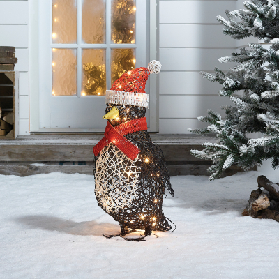 Rattan LED Rockie Penguin Figure in Black