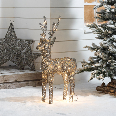 Medium Rattan LED Ralph & Deer Friends in Grey