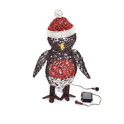 Rattan LED Holly Robin Figure in Brown