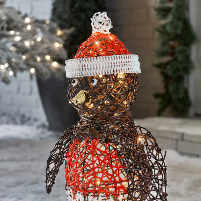 Rattan LED Holly Robin Figure in Brown