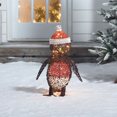 Rattan LED Holly Robin Figure in Brown