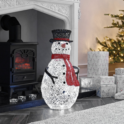 Rattan LED Chilly Snowman Figure in White