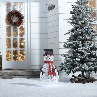 Rattan LED Chilly Snowman Figure in White