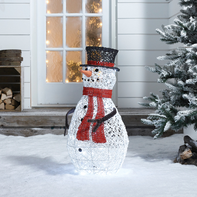 Rattan LED Chilly Snowman Figure in White