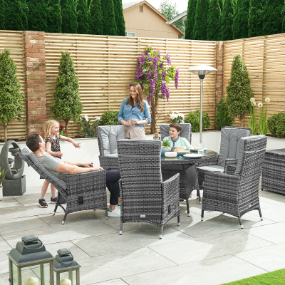 Ruxley 6 Seat Rattan Dining Set - Round Table in Grey Rattan