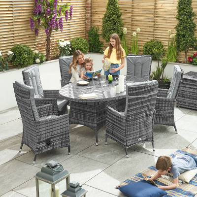 Ruxley 6 Seat Rattan Dining Set - Oval Table in Grey Rattan