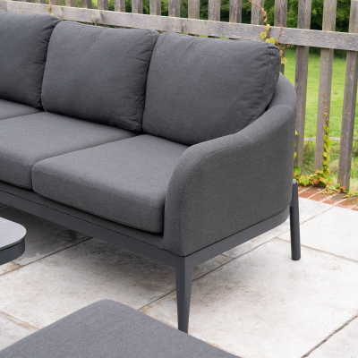 Duke L-Shaped Corner All Weather Fabric Aluminium Lounge Dining Set with Benches - Left Handed Rising Table in Charcoal Grey