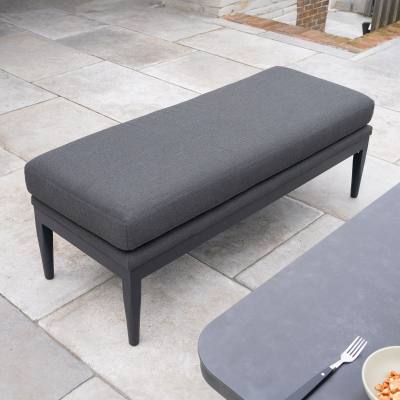 Duke L-Shaped Corner All Weather Fabric Aluminium Lounge Dining Set with Benches - Left Handed Rising Table in Charcoal Grey