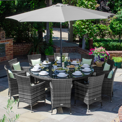 Amelia 10 Seat Rattan Dining Set - Round Table in Grey Rattan